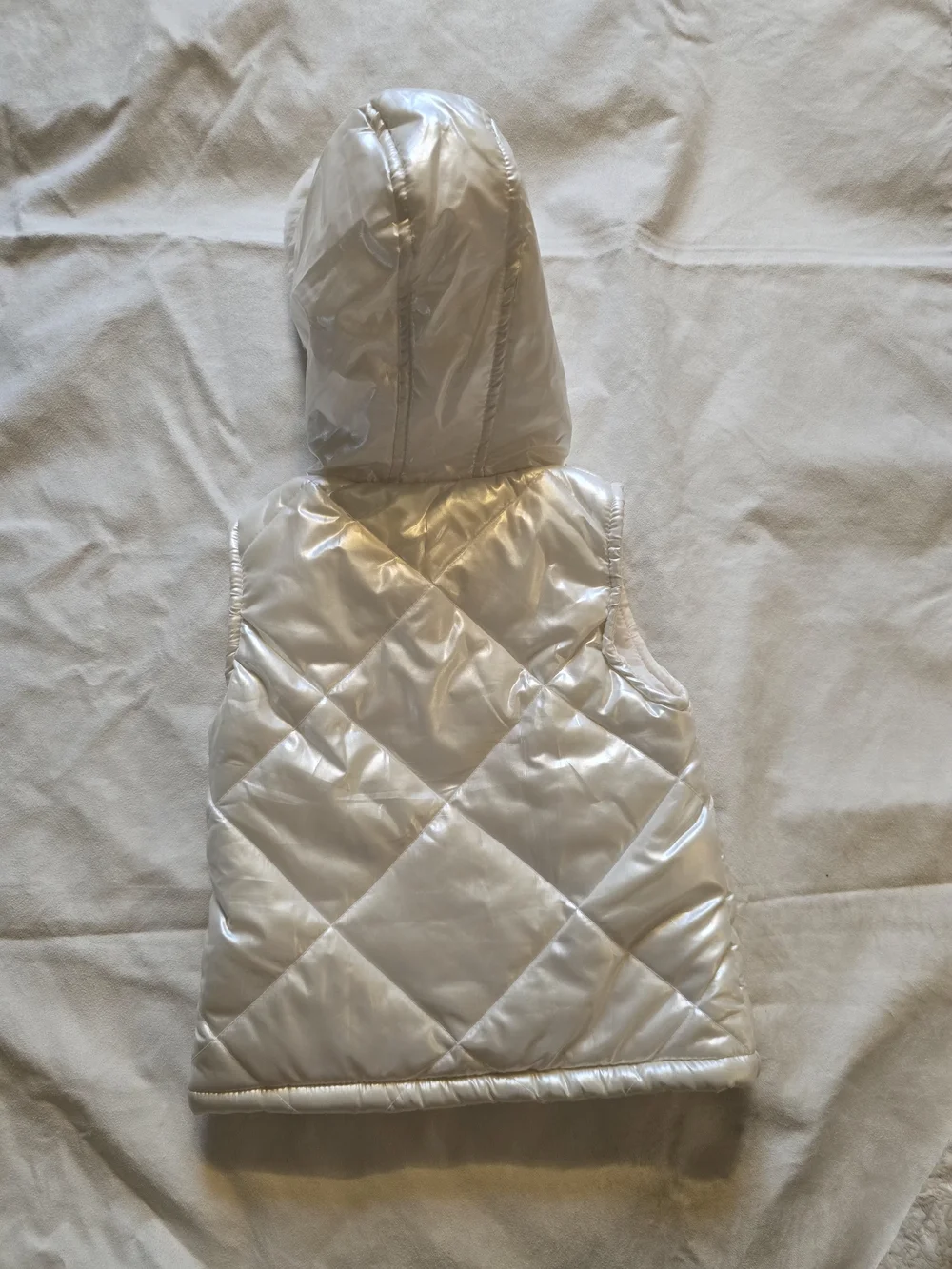 Little Lass Girls 3T White Quilted Puffer Vest Faux Fur Hood Pink Bow Winter